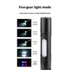 Ultra-Bright Rechargeable Flashlight Portable Outdoor Emergency Mini Work Light with White Laser Whistle for Camping Hiking