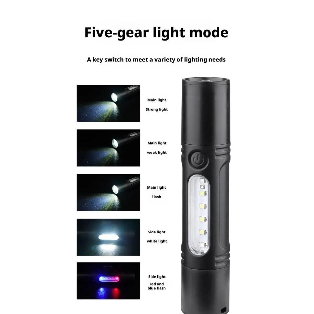 Ultra-Bright Rechargeable Flashlight Portable Outdoor Emergency Mini Work Light with White Laser Whistle for Camping Hiking