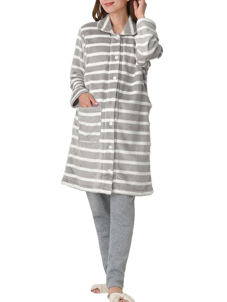 Fairy Fairy Maternity Open Front Long Sleeve Pajamas Fluffy Warm Side Slit Tops Fleece Lined Pants Top and Bottom Set Prenatal and Postnatal Gray
