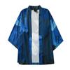 Men's Casual Loose Open Front 3/4 Sleeve Japanese Style Print Cover Up Cardigan