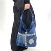 Borsa a Spalla in Denim Vintage Lavato da Donna Borsa Tote Grande Capacità Decorata con Perle