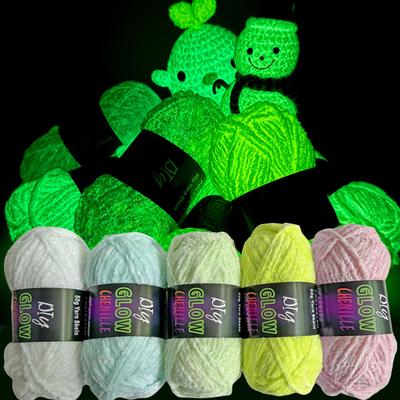 Luminous Chenille Velvet Yarn - 100% Polyester Glow In Dark Yarn for Knitting, Crochet, Hand-Woven Dolls & DIY Crafts