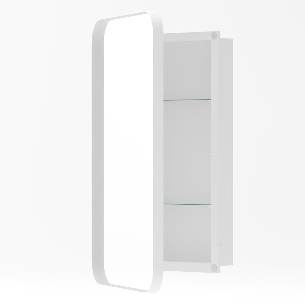 Stylish Rectangle Mirror Cabinet, Recessed Medicine Cabinet, Metal Framed, Adjustable Shelves, Storage for Bathroom, Living Room and Bedroom, White