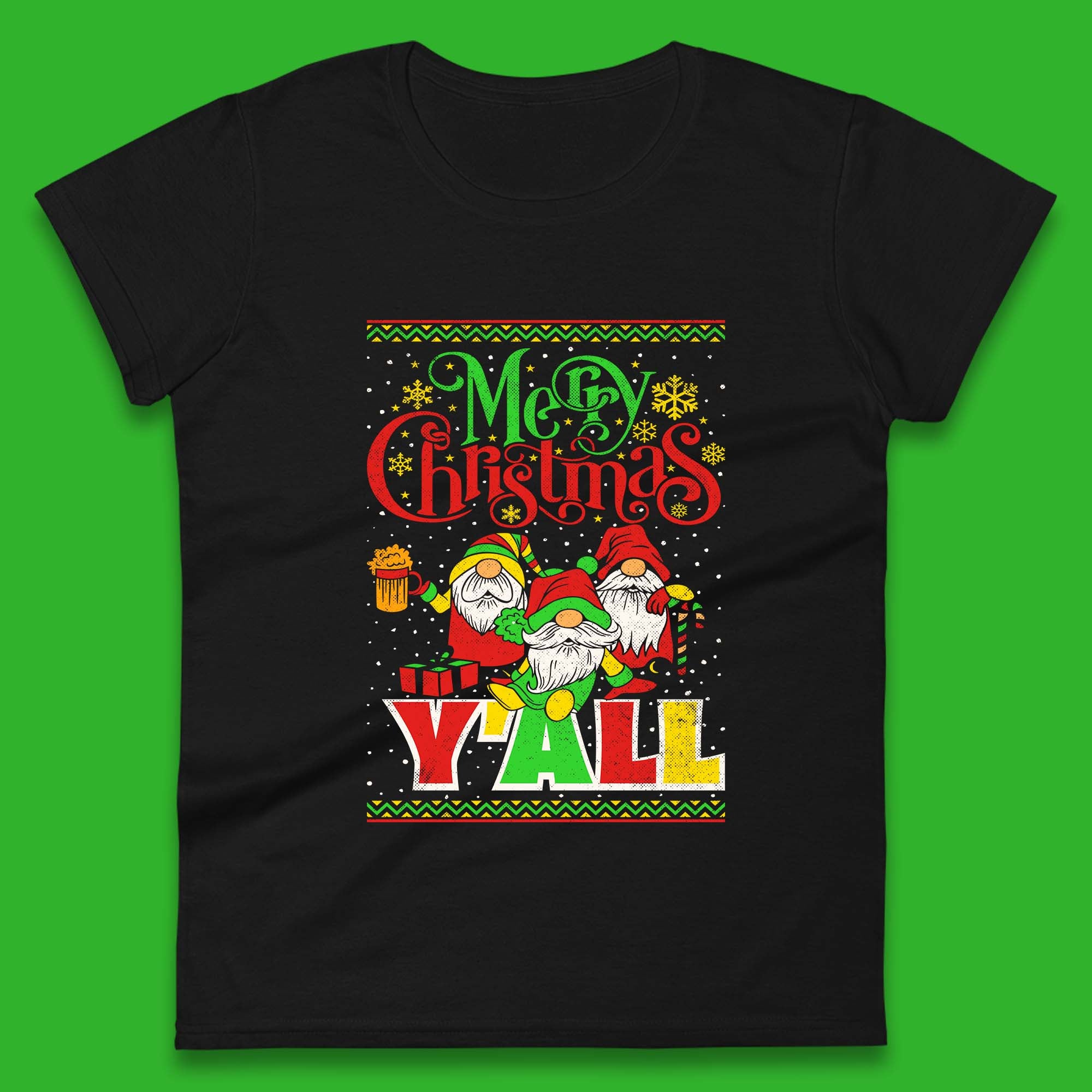 Gnomes Merry Christmas Y all Womens T Shirt Mens Tops Tees Unisex XL