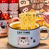 Ceramic Cute Cartoon Instant Noodle Bowl with Lid and Handle Creative Large Capacity Office Fruit Bowl Tableware