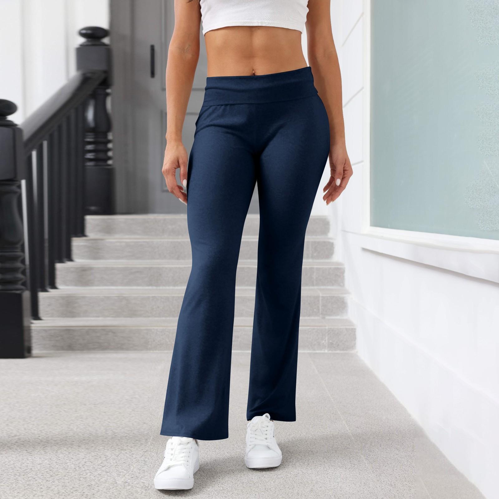 

Women s High Waist Bootcut Yoga Pants Comfortable Stretchy Flared Leggings for Workout and Casual Wear L тёмно-синий