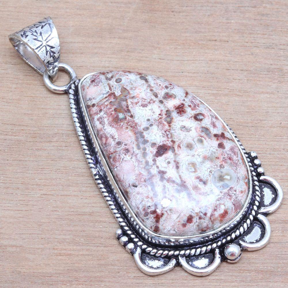 Pendant Leopard Skin Jasper Gemstone Mother's Day Gift Silver Jewelry 2.25"