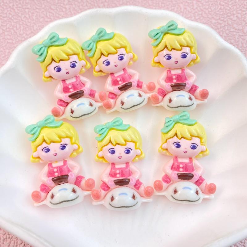 

6/12Pcs New Cute Cartoon Little Boy, Girl Riding a Bike Series Flat Back Ornament Jewelry Bows Accessories 6pcs