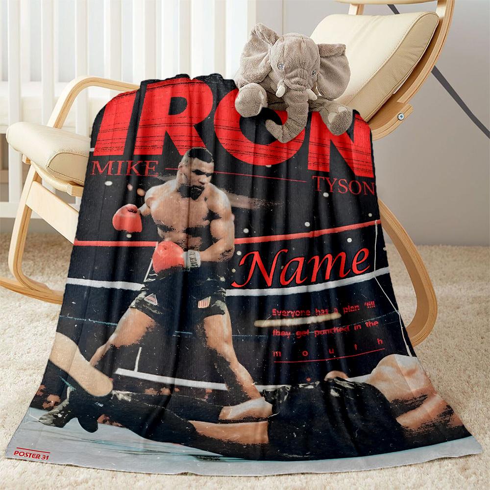 Iron Mike Tyson Fight Personalized Text Blanket Multi-purpose Customizable Blanket Warmthful Decor for Sofa Bed Chair Picnics All-Season Use