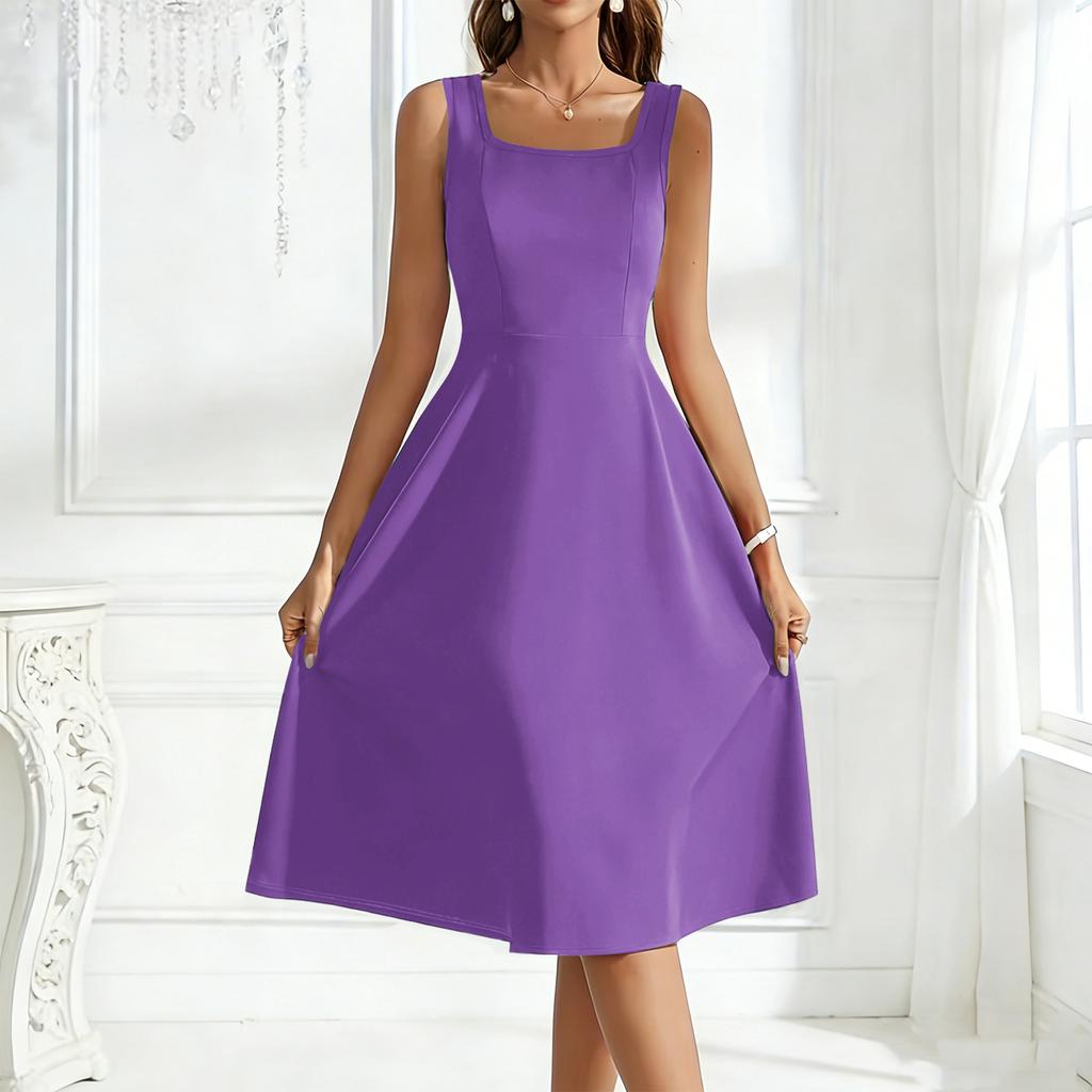 Women's Square Neckline Sleeveless A-line Dress