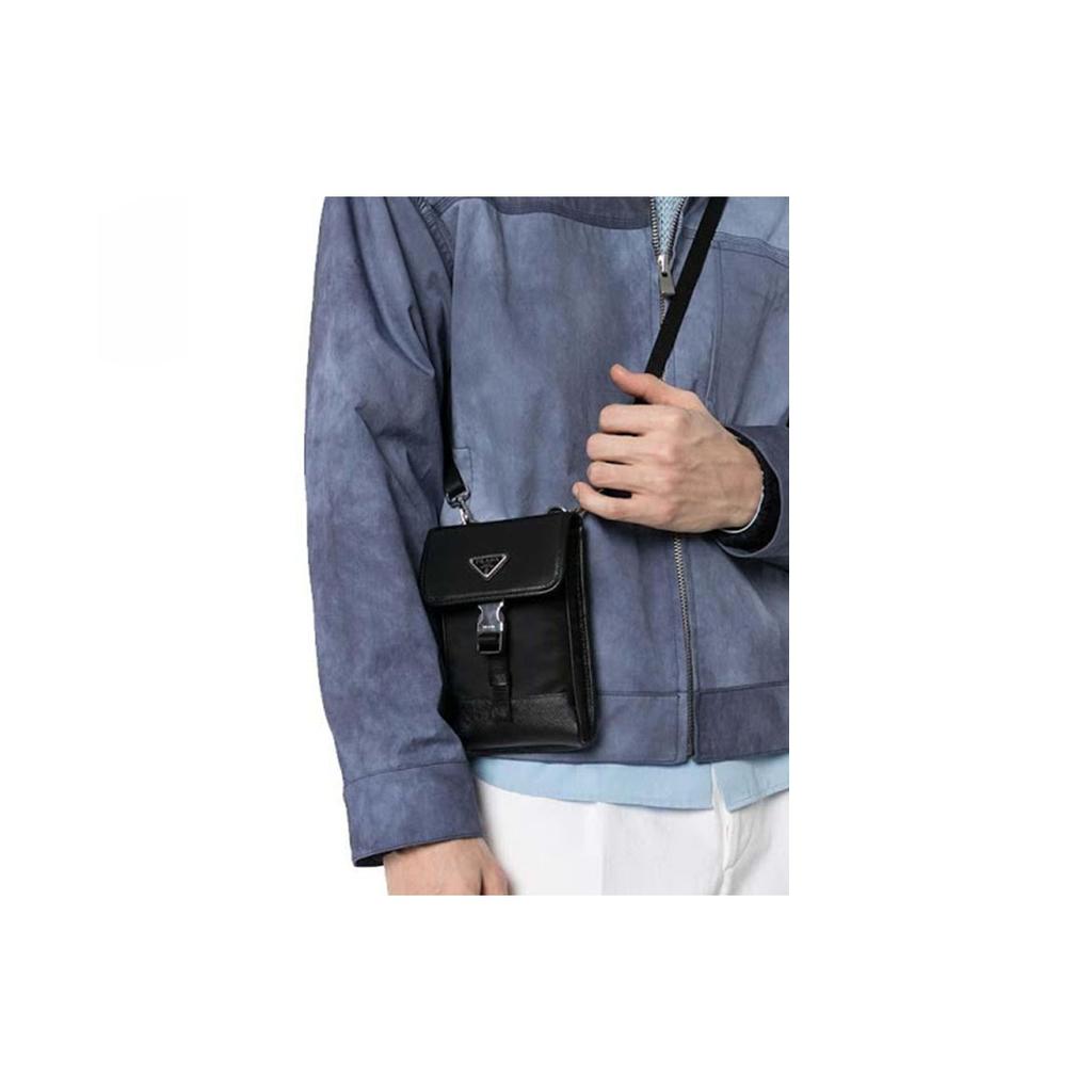 Prada Vertical Silver Buckle Functional Shoulder Crossbody Bag Saffiano Leather Recycled Nylon Phone Bag Unisex Bags Black 2ZH109-2BBD-F0002
