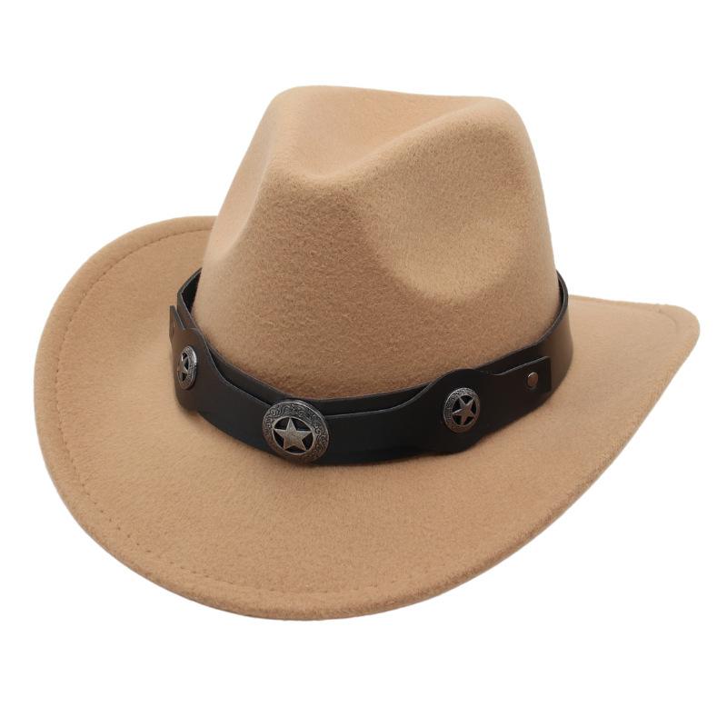Western Cowboy Top Hat British Retro Jazz Hat Pentagram Badge Felt Hat Trend