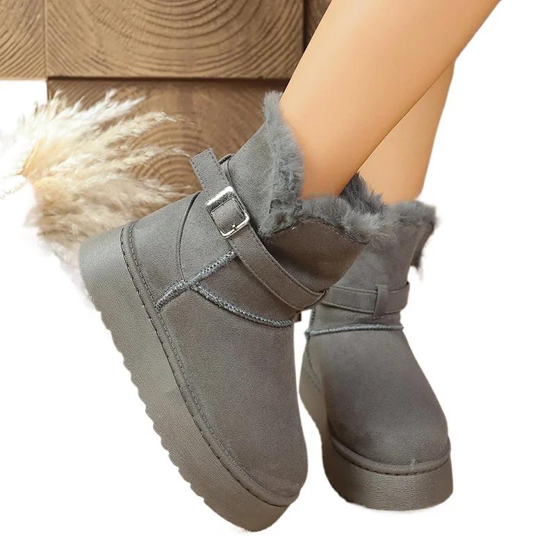 Fashion 2025 Brand Ladies Shoes Ankle Women's Fashion Belt Buckle Daily Winter Plus Velvet Keep Warm Best Seller Comfortable Snow Boots