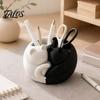 Desktop Stationery Organizer 3D Printed Cat Pen Holder, Cute Sleeping Kitty Organizer, 2-in-1 Multifunctional Storage Box for Makeup Brushes