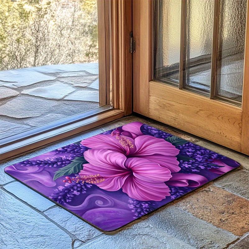 Elegant Lavender Floral Decorative Area Rug, Artistic Floor Mat for Living Room, Bedroom, Kitchen and Entryway Decor