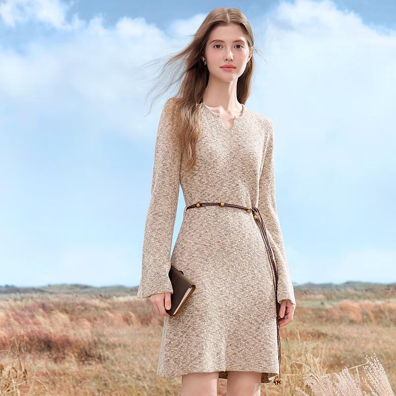 Betu Women's V-Neck Flared Sleeve A-Line Knit Midi Dress