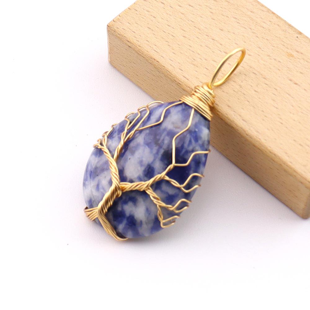Natural Stone Agate Water Drop Tree of Life Pendant Necklace N781