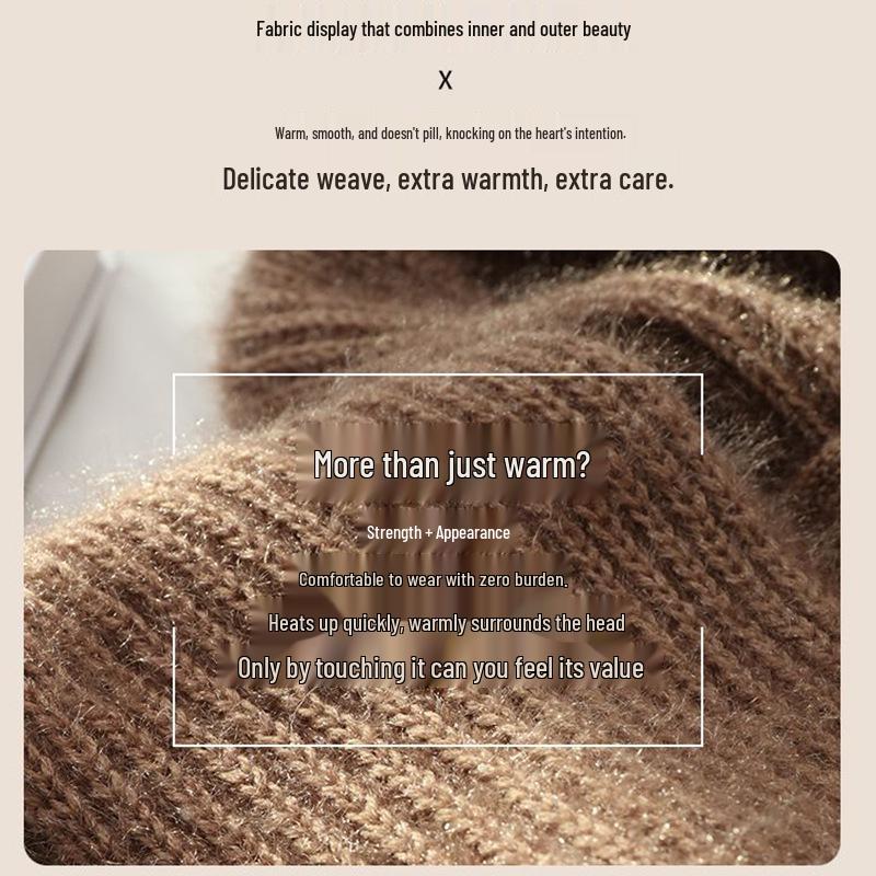 Women's Double-Layer Fleece-Lined Knit Hat & Scarf Combo - Warm Winter Wool Crochet Style