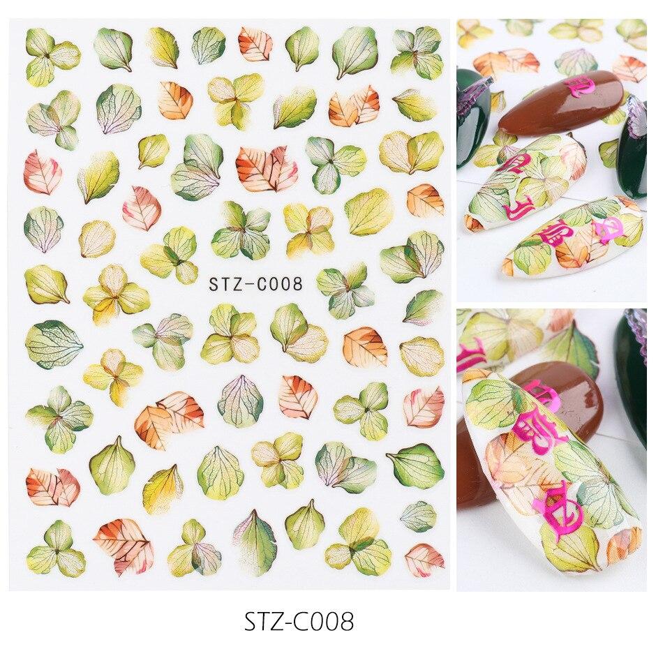1pc 3D Nail Stickers Spring Summer Natural Flower Leaves Simulation Dried Flower Dragonfly Nail Applique Water Slides Decoration