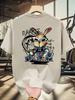 Men's summer 100% pure cotton fashionable casual loose black rabbit cartoon pattern printed round neck short sleeved T-shirt top