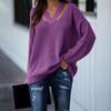 Autumn Winter Solid Colour Knit Pullover Loose Fit Plus Size Elegant Commuter Double V Neck Sweater for Women Luxurious Relaxed Versatile Top
