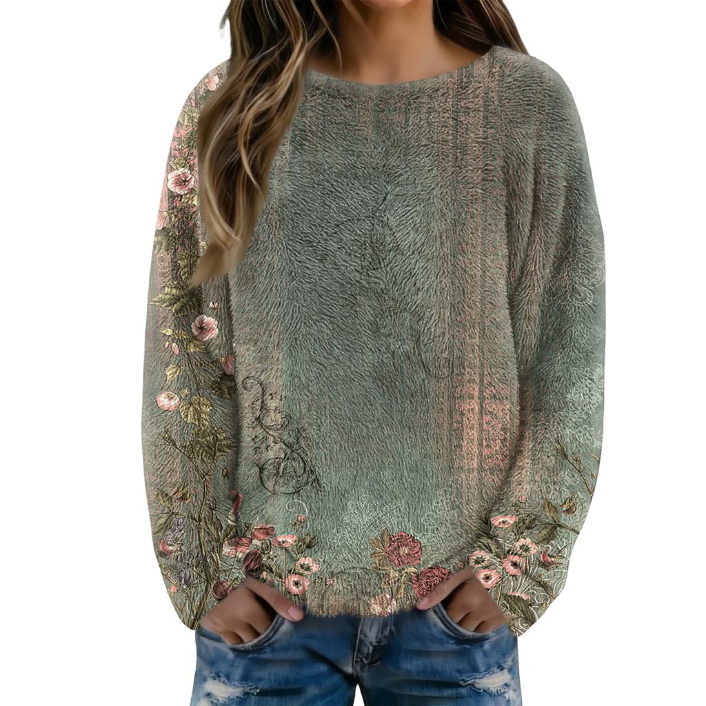 Women's T Shirt Flannel Print Tunic Long Sleeve Party  Round Neck  Tops