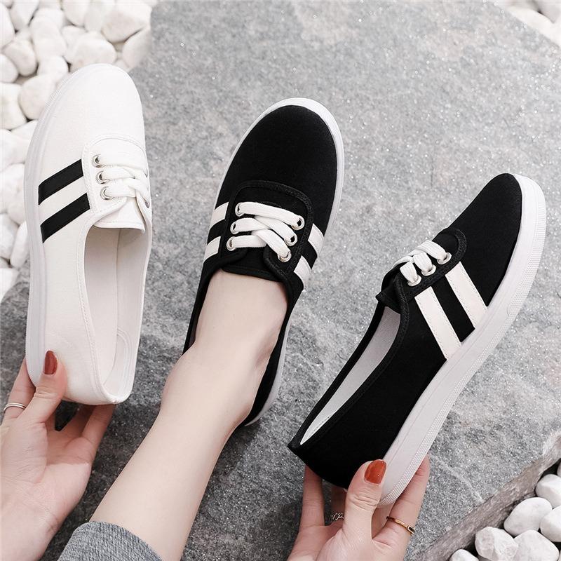 New low-top canvas shoes female student flat casual shoes sports casual board shoes lazy little white shoes