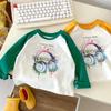 Kids Cotton Long Sleeve T Shirt Spring Autumn Korean Raglan Round Neck Cartoon Top Unisex Base Layer Trendy Tee