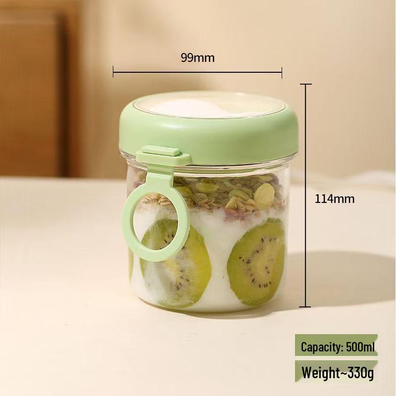 Glass Salad & Overnight Oats Cup with Lid & Spoon, Portable Yogurt & Cereal Jar