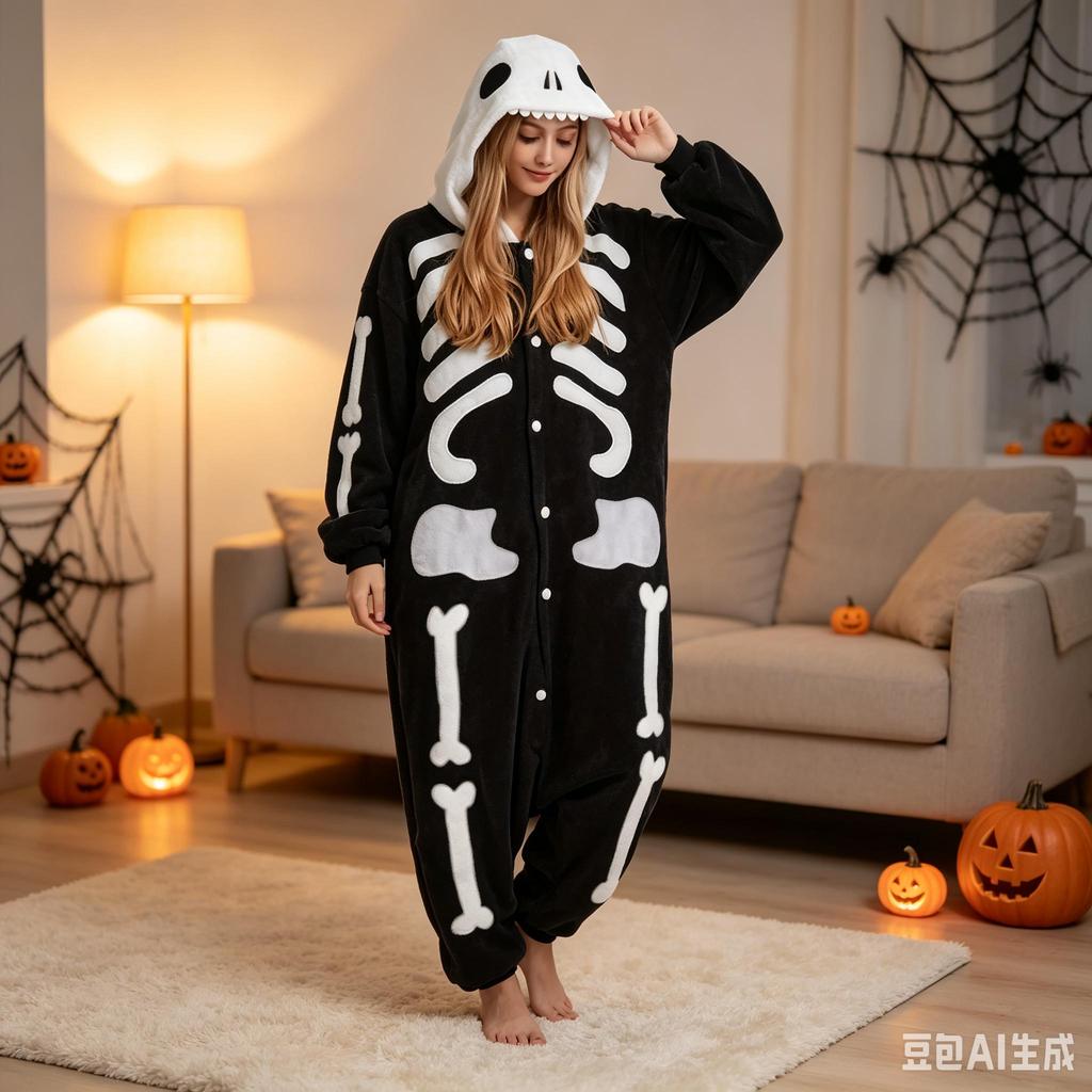 Halloween Totenkopf Einteiler Schlafanzug Erwachsene Einteiler Nachtwäsche Locker Cosplay Haus Overall Einteiler Schlafanzug Haus Schlaf Kostüm Halloween Outfit