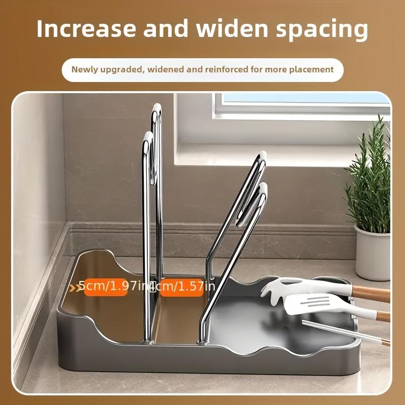 Stainless Steel Pot Lid Shelf with Drainage Tray Kitchen Organizer Storage Rack Utensils Dish Drying Countertop Cabinet Space Saving