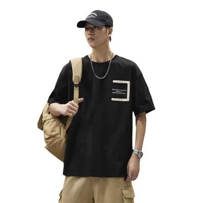 Summer Cotton Short Sleeved T-shirt Men's Half Sleeved Base Shirt Pocket Printed Loose Top