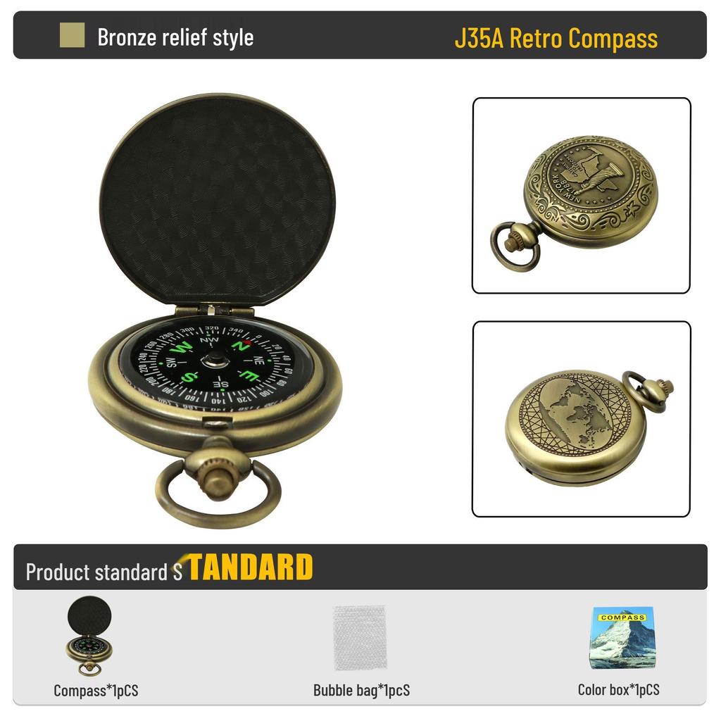 Spot J35A Retro Flip Pocket Watch with North-Pointing Zinc Alloy Compass - Metal Outdoor Gift