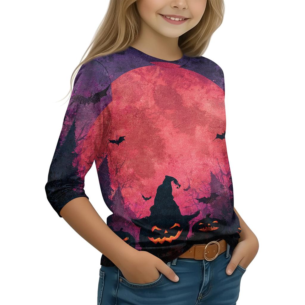 Kids Long Sleeve Halloween Print T-Shirt Round Neck Casual Top