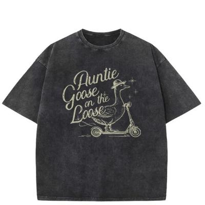 Tante Gans Auf Freiem Fuß Grafik T-Shirt Schrullige Ästhetik Streetwear Unisex Oversized Sommer Baumwolle Gewaschen Retro T-Shirt Kleidung