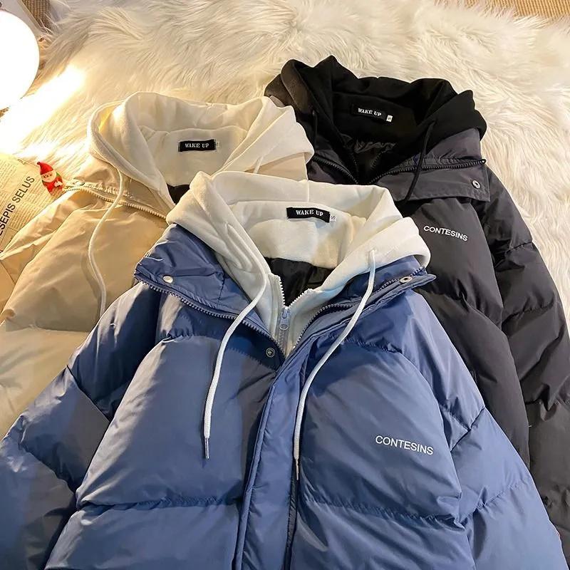 Korean Winter Leisure Cotton Clothes Women Parker Coat Y2K Multi-functional Fake Two Pocket Zipper Down Jacket Thick Coat