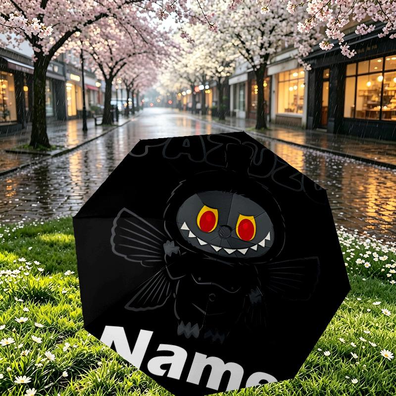 Custom Name Personalized Labubu Print Umbrella, Auto Open Close, 8‑Rib Sturdy Frame, Commute Camping Hiking Use, Birthday Gift