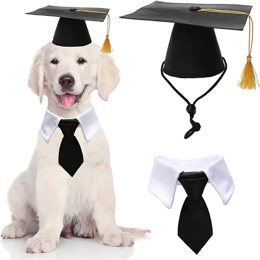 2Pcs/Set with Bow Tie Pet Graduation Caps Mortarboard Hat Congrats Grad Dog Graduation Hats Honors Graduation Degree Ceremony