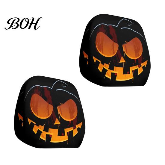 Protective Auto Headrest Protectors Halloween Car Cover, Scary Pattern Print Stretchable Universal Fit Interior Decor Protector, Breathable Polyester