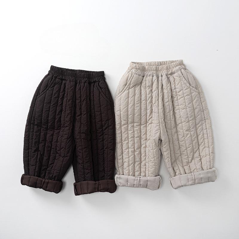 Winter Kids Padded Pants Solid Color Boys Straight Trousers Thicken Warm Loose Girls Baby Outerwear Pants