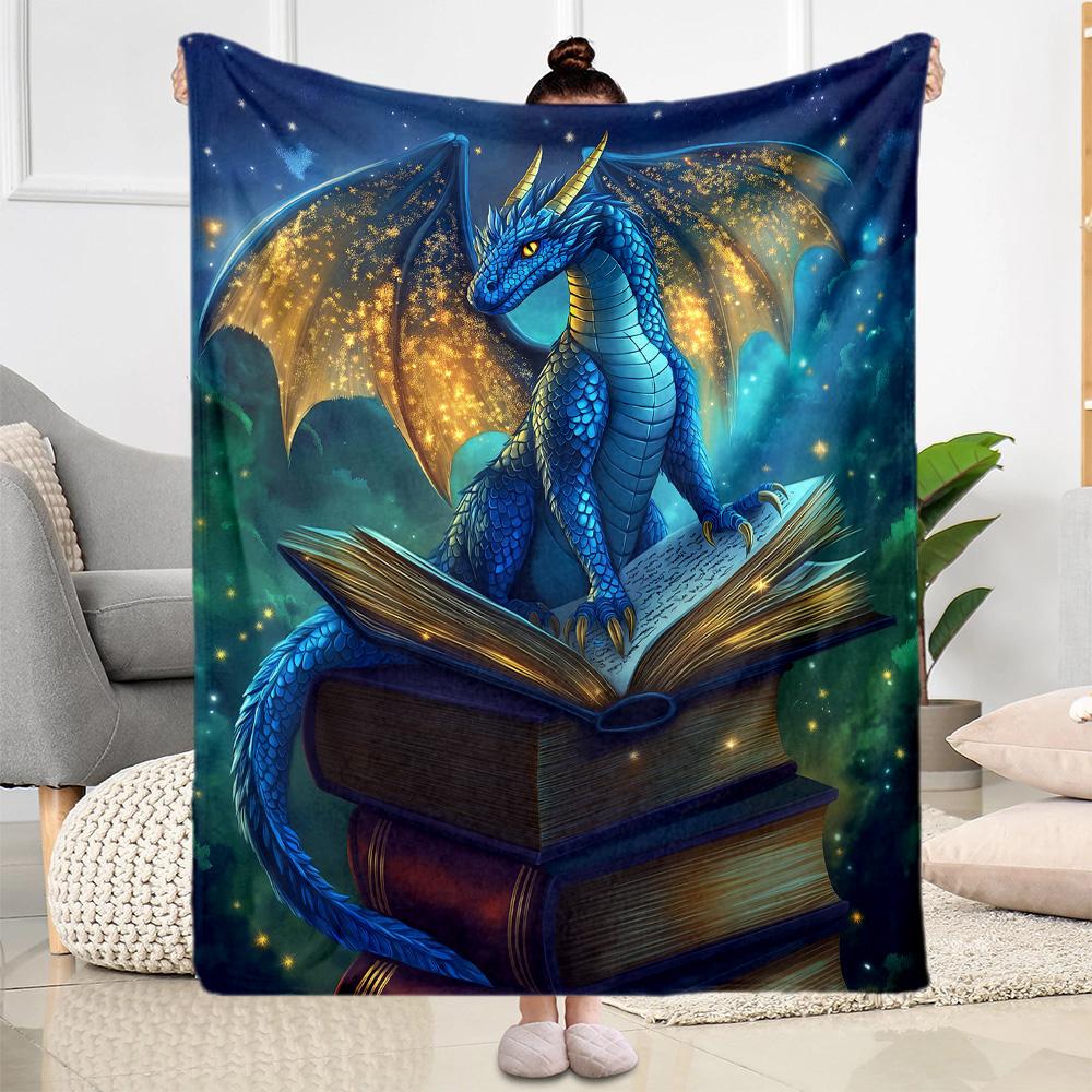 Dragon Reading Magic Book flannel,Lightweight,Flannel Blanket,Comfortable Blanket, Sofa Blanket, gift blankets,Holiday gift blanket Blankets