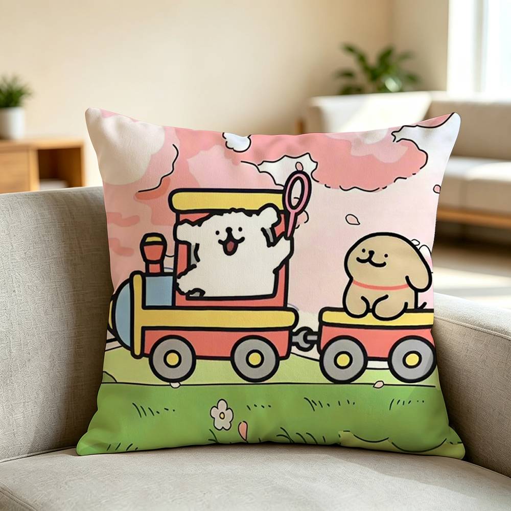 M-maltese cartoon Cartoon Pillow Case Square Double-Sided Sofa Cushion Cover Bedroom Bedside Pillow