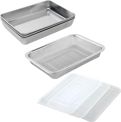 Ernest Lidded Stainless Steel Tray and Square Colander Set A-76437