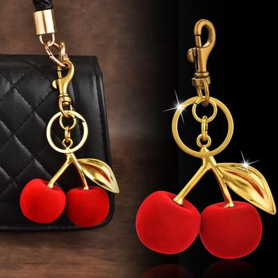 Flocking Cherry Fruit Bag Pendant Cherry Keychain Handbag Pendant Creative Plush Keychain Pendant