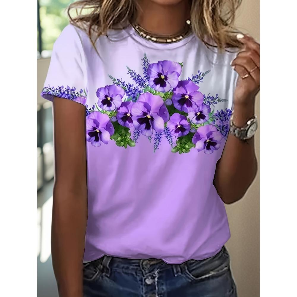Summer Colorful Floral Flower T-Shirts 3D Print Women's O-Neck Short Sleeve T Shirt Harajuku Top Y2k Casual Tees Female Clothing
