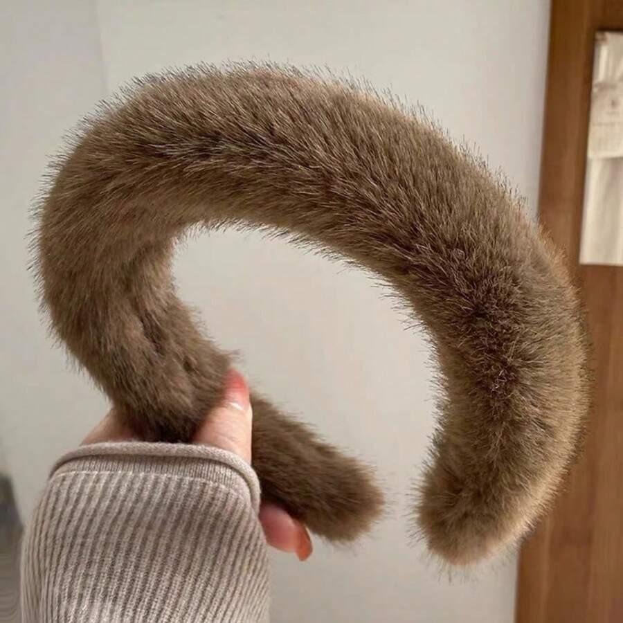 Maillard Plush Headband, Autumn Winter High-End Head Decor, Soft Facial Cleansing And Hair Styling Wide Plush Headband For Women