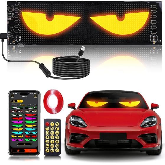 Multi-Panel Sync Led Eyes Display 96X16 LED Sign (23.4"X4.73") | USB 5V Programmable Scrolling Text/Animation | APP + Remote For Car/Store
