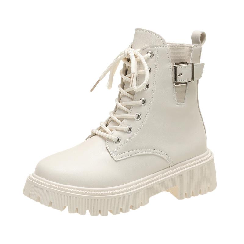 Женские британские мотоциклетные ботинки на толстой подошве для весны и осени тонкие одинарные ботинки зимние милые крутые короткие ботинки 37 бежевый 2370₽