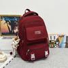 Simple Color Solid Checkered Texture Student Backpack With Pendant Plush