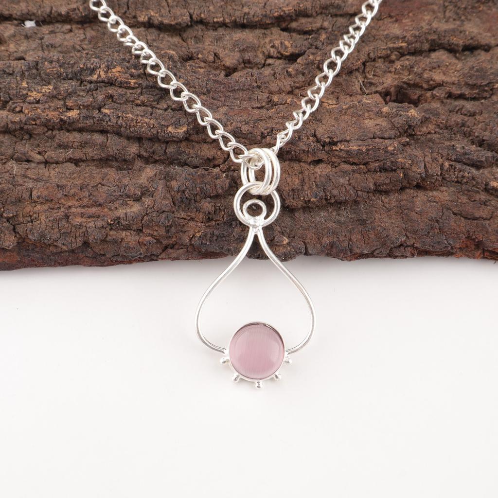 Natural Purple Cat's Eye Gemstone 925 Solid Silver Jewelry Necklace Pendant PP-40-45